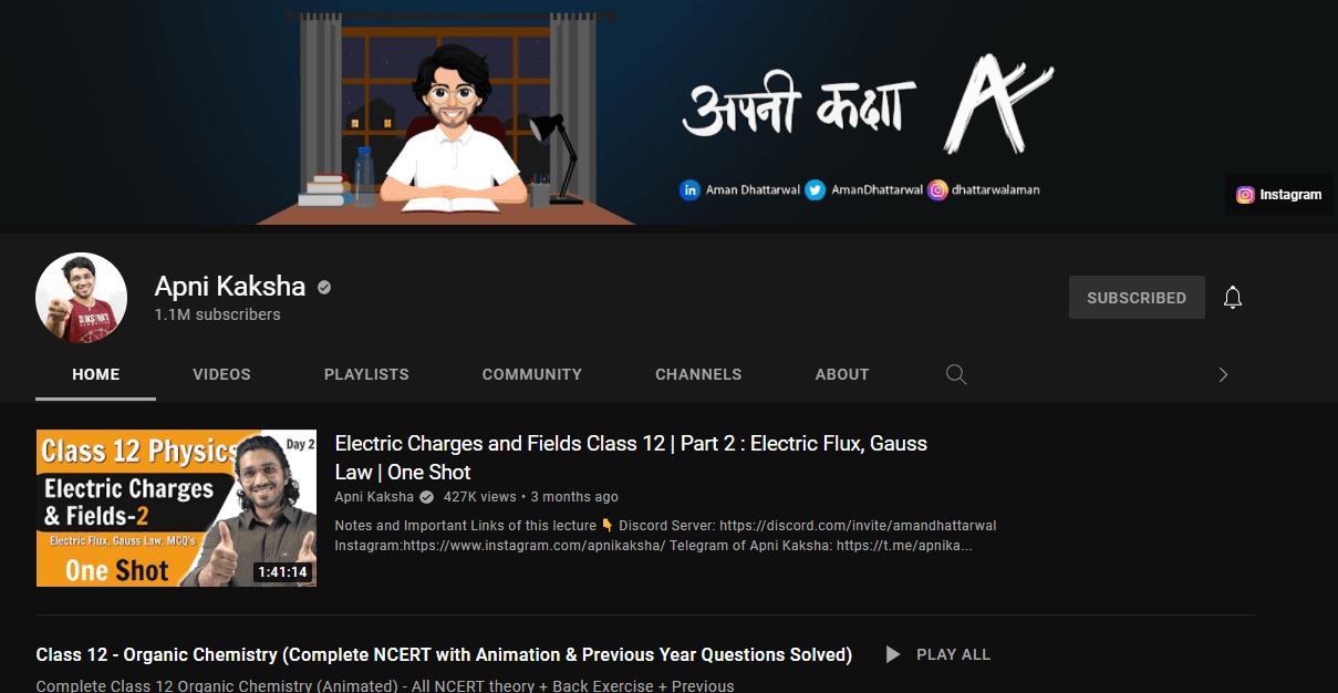Apni Kaksha YouTube Channel - Free JEE Preparation Videos and Lectures
